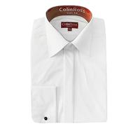 Men's Slim Ivory/White Traditional Point Collar Wedding Work Prom Shirt Double Cuff (Collar 15", White)