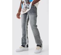 Men's Slim Rigid Flare Paint Splatter Gusset Carpenter Jeans | Grey | Size 28R | BOOHOOMAN