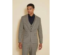Men's Slim Single Breasted Check Suit Jacket | Brown | Size 40R | BOOHOOMAN