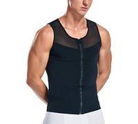 Mens Slimming Body Shaper Zipper Gynecomastia Vest Tank Top Compression Undershirt B/2XL Black