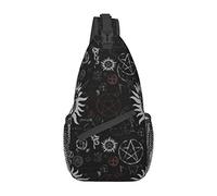 Mens Sling Shoulder Bags Supernatural Symbols Black Printed Crossbody Backpack Hiking Sports Chest Pack for Men and Women