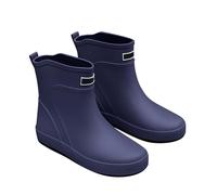 Men's Slip On Ankle Rain Boots Size 7, Pull Loop Wellies Wide Fit Round Toe Deep Lug Sole Wellingtons Boots for Men Waterproof Flexi-Rubber Garden Shoes Solid Color Adult Kitchen Shoes for Gardening