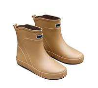 Men's Slip On Ankle Rain Boots Size 8, Pull Loop Wellies Wide Fit Round Toe Deep Lug Sole Wellingtons Boots for Men Waterproof Flexi-Rubber Garden Shoes Solid Color Adult Kitchen Shoes for Gardening