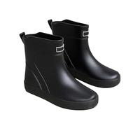 Men's Slip On Ankle Rain Boots Size 8, Pull Loop Wellies Wide Fit Round Toe Deep Lug Sole Wellingtons Boots for Men Waterproof Flexi-Rubber Garden Shoes Solid Color Adult Kitchen Shoes for Gardening