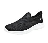 Mens Slip On Breathable Mesh Trainers Flat Feet Walking Shoes Men Lightweight Outdoor Sneakers Gym Training Shoe Tennis Sneaker Casual Sport Shoe Without Laces Soft Cushion Running Trainer Black