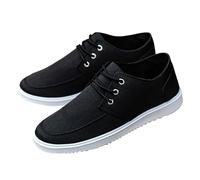 Men's Slip-on Canvas Loafers Casual Shoes Lightweight Breathable Flat Peas Shoes Lace-up Versatile Fashion Hipster Streetwear Fashionable Driving Hiking Traveling Footwear Black