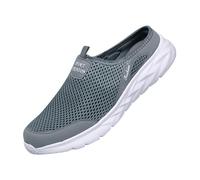 Mens Slip On Gardening Shoes Mens Womens Clogs Garden Shoes Breathable Mesh Beach Summer Backless Mules for Outdoor Hiking Walking Flat Bottom Casual Slippers Quick Drying Comfy Flip Flops Grey