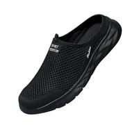Mens Slip On Gardening Shoes Mens Womens Clogs Garden Shoes Breathable Mesh Beach Summer Backless Mules for Outdoor Hiking Walking Flat Bottom Casual Slippers Quick Drying Comfy Flip Flops Black