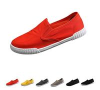 Mens Slip On Loafers Classic Canvas Flat Shoes Boat Yachting Deck Casual Pumps Trainers Low Top Sport Sneakers All-Day Lightweight Comfortable Walking Shoes Size 6.5 Orange