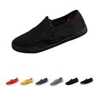 Mens Slip On Loafers Classic Canvas Flat Shoes Boat Yachting Deck Casual Pumps Trainers Low Top Sport Sneakers All-Day Lightweight Comfortable Walking Shoes Size 7.5 Black