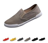 Mens Slip On Loafers Classic Canvas Flat Shoes Boat Yachting Deck Casual Pumps Trainers Low Top Sport Sneakers All-Day Lightweight Comfortable Walking Shoes Size 5.5 Khaki