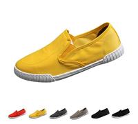 Mens Slip On Loafers Classic Canvas Flat Shoes Boat Yachting Deck Casual Pumps Trainers Low Top Sport Sneakers All-Day Lightweight Comfortable Walking Shoes Size 6.5 Yellow