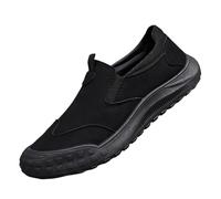 Mens Slip On Loafers Outdoor Hiking Trekking Shoes with Arch Support Non Slip Steel Toe Cap Trainers Breathable Lightweight Athletic Walking Running Trainers Sports Training Gym Sneakers Unisex Black