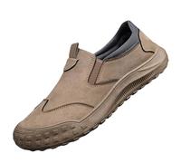 Mens Slip On Loafers Outdoor Hiking Trekking Shoes with Arch Support Non Slip Steel Toe Cap Trainers Breathable Lightweight Athletic Walking Running Trainers Sports Training Gym Sneakers Unisex Khaki