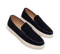 Mens Slip On Loafers Preppy College Style British Casual Driving Moccasin Shoes Fashion Lightweight Comfortable Easy Wear Leather Inspired Sneakers for Daily Work and Campus Use(Black,7)