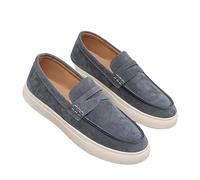 Mens Slip On Loafers Preppy College Style British Casual Driving Moccasin Shoes Fashion Lightweight Comfortable Easy Wear Leather Inspired Sneakers for Daily Work and Campus Use(Gray,7.5)