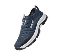 Men's Slip-On Mesh Walking Shoes for Outdoor Use, Lightweight Breathable Trainers with Anti-Slip Rubber Sole, Elastic Collar Design, Cushioned Midsole, Textured Grip Base, Reinforced Toe Overlay Blue