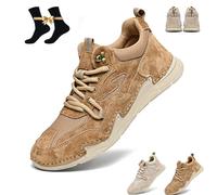 Men's Slip-On Orthopedic Leather Hiking Shoes,Men's Casual Leather Handmade Non-Slip Arch Support Loafers,Waterproof Non-Slip Breathable Outdoor Trekking Shoes (Brown,46 EU)