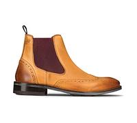 Mens Slip On Real Leather Brogue Boots Brown Tan Classic Smart Formal London - Tan 12