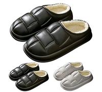 Men's Slip-On Slippers Cotton Winter Slippers Slip-On House Shoes with Thick Foamy Soles for Couples with Faux Indoor Outdoor Comfort Boots Womens Couple Indoor Slip on Winter Footwear Black