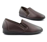 Mens Slip On Slippers Mens Faux Leather Slipper Carpet Slipper Boys Slippers Extra Large Size 13 Size 14 Sizes 6-12/13/14 Leather Effect Brown 6 UK