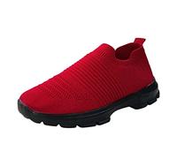 Mens Slip on Trainers Lightweight Breathable Mesh Sneakers, Comfortable Cushioned Sole with Non Slip Grip, Casual Walking Shoes for Travel Work Everyday Wear Red