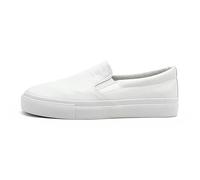 Men's Slip On Trainers PU Leather Loafers Casual Flat Breathable Sneakers Outdoor Walking Shoes White