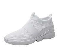 Men's Slip-On Trainers with Elastic Band, Lightweight Breathable Walking Shoes with Mesh Upper, Shock-Absorbing Sole, Soft Insole, No Lace Design, Flexible Fit, Cushioned Everyday Comfort White