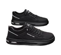 Mens Slip On Walking Shoes - Wide Fit Trainers for Men Lightweight Work Shoe Casual Flat Shoes Comfortable Lace-Up Shoe Casual Trainers with Non-Slip Rubber Sole Fashion Sneakers for Men Black