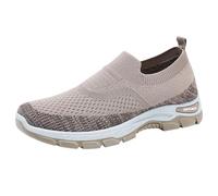 Men's Slip on Walking Trainers with Cushioned Sole, Breathable Mesh Sneakers for Men, Lightweight Knitted Upper Sports Shoes, Anti Slip Outsole, Stretch Fit Design, Soft Lining Comfort Footwear Khaki