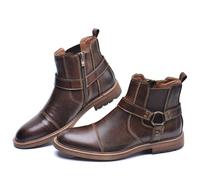 Mens Slip-Resistant Ankle Boots Side Zip Leather Oxford Dress Boots Classic Comfy Cap Toe Chelsea Boots,Coffee,13 UK