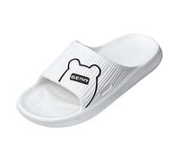 Mens Slippers Black cat Print Shower Slides, White cat Outline on Wide Strap, Open Toe Bathroom Slide with Dark Moulded Sole, for Showers, Poolside, Dorm Rooms, Casual Home use, Simple (White, 7)