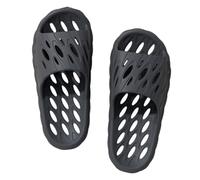 Mens Slippers Black Perforated Shower Slides, Large Oval Holes Across the Sole, Upper, Open Slip on Water Shoe Profile, for Showers, Poolside, Beach, Bathroom, Quick rinsing routines (Grey, 6)
