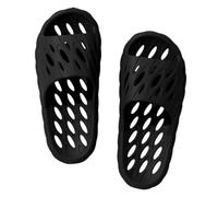 Mens Slippers Black Perforated Shower Slides, Large Oval Holes Across the Sole, Upper, Open Slip on Water Shoe Profile, for Showers, Poolside, Beach, Bathroom, Quick rinsing routines (Black, 8)