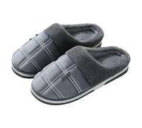 mens slippers black plaid plush house mules, white grid pattern, soft collar, closed toe indoor slipper with open heel, for bedrooms, dorm rooms, winter mornings, home office routines, ea (Grey, 10.5)