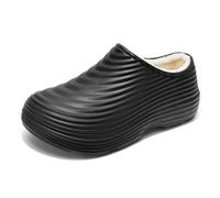 Mens Slippers Black Ribbed Closed Toe Clogs, deep Wave Texture Across the Upper, Rounded Front with Open Heel Entry, for Garden, Home, Work Style Settings, Casual Outdoor wear, Casual Home (Black, 7)