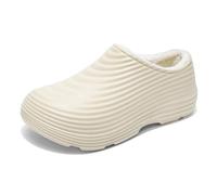mens slippers black ribbed closed toe clogs, deep wave texture across the upper, rounded front with open heel entry, for garden, home, work style settings, casual outdoor wear, casual hom (White, 7.5)