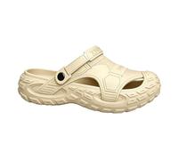 Mens Slippers Black Rugged Outdoor Slide Sandals, Cut Out Sides, Moulded Upper Panels, Open Toe Sporty Sole with Covered Instep, for Beach, Garden, Camping, Travel, Casual Warm Days, Light (Khaki, 7)