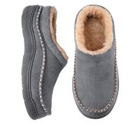 mens slippers black suede look fleece slippers, contrast stitching, warm plush lining, closed toe mule profile with thick sole, for winter bedrooms, home office, sofa time, indoor errand (Grey, 12-13)
