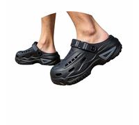 Mens Slippers Black Ventilated Outdoor Clogs, Perforated Upper with Adjustable Strap Detail, Covered Toe Front, Rugged Cut Out Sole, for Garden Jobs, Camping, Beach Paths, Informal Daily (Black, 7)