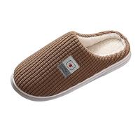 mens slippers blue quilted plush house mules, waffle stitched upper with soft looking lining, open back covered toe shape, contrast edge, for cooler mornings, bedrooms, dorms, relaxed ho (Coffee, 7.5)