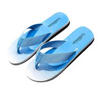 Mens Slippers Blue White Thong flip Flops, Bright Striped Straps, Two Tone Sole, Flat Beach Sandal Design with Toe Post, for Seaside Holidays, Pool Days, Showers, Travel Bags, Casual Home (Blue, 7)