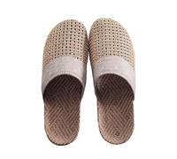 Mens Slippers Brown Woven Closed Toe Mules, Basket Weave Texture, Open Back Entry, Flat Indoor Slipper Shape with Dark Footbed, for Bedroom, Guest Rooms, Home Office, Warm Indoor Floors (Grey, 5.5)