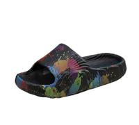 Mens Slippers Cream Paint Print Slide Sandals, Colour Splash Strap Over a Light Footbed, Open Toe Platform Slide with Wide Band, for Poolside, Beach Holidays, Summer Home wear, Casual (Black, 1.5)