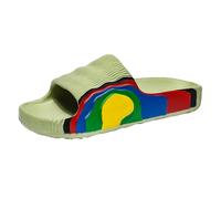 Mens Slippers Cream Rainbow Strap Slide Sandals, Bold Multicolour Side Band, Chunky Base, Open Toe Mule Slide with Raised Sole, for Beach Trips, Pool Days, Holidays, Bright Summer Outfits (Green, 3)