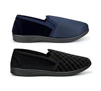 Mens Slippers Mens Carpet Slippers Slip On Slippers Size 13 Slippers Size 14 Slippers Size 15 Slippers Size 16 Slippers Twin Gusset Slippers Sizes 6-16 Black/Navy 12 UK