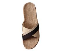 Mens Slippers tan Black Cross Strap Slides, Two Wide Crossing Bands Over Woven Look Footbed, Open Toe Flat Sandal with Backless Entry, for Home, Beach Houses, Summer Errands, Holiday (Coffee, 7)