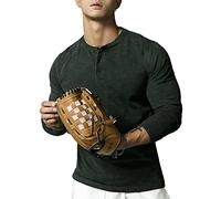 Mens Slub Henley T-Shirts Casual Long Sleeve Soft Comfort Regular Fit Color Dark Grey Size XL