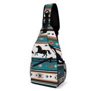 Men's Small Day Pack, Cross Body Sling Bag, Travel Hiking Fashion Chest Bag Southwest Native American Ethnic Horse Dreamcatcher Art