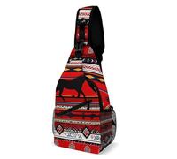 Men's Small Day Pack, Cross Body Sling Bag, Travel Hiking Fashion Chest Bag Southwest Native American Ethnic Horse Dreamcatcher Art Red